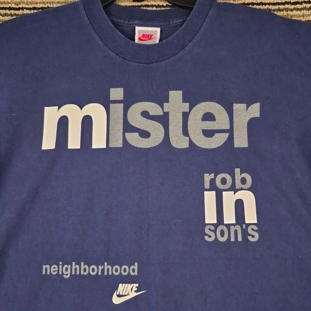 NIKE Mister Robinsons Neighborhood Navy Cotton NBA Mens Large T Shirt‎ 90s RARE
